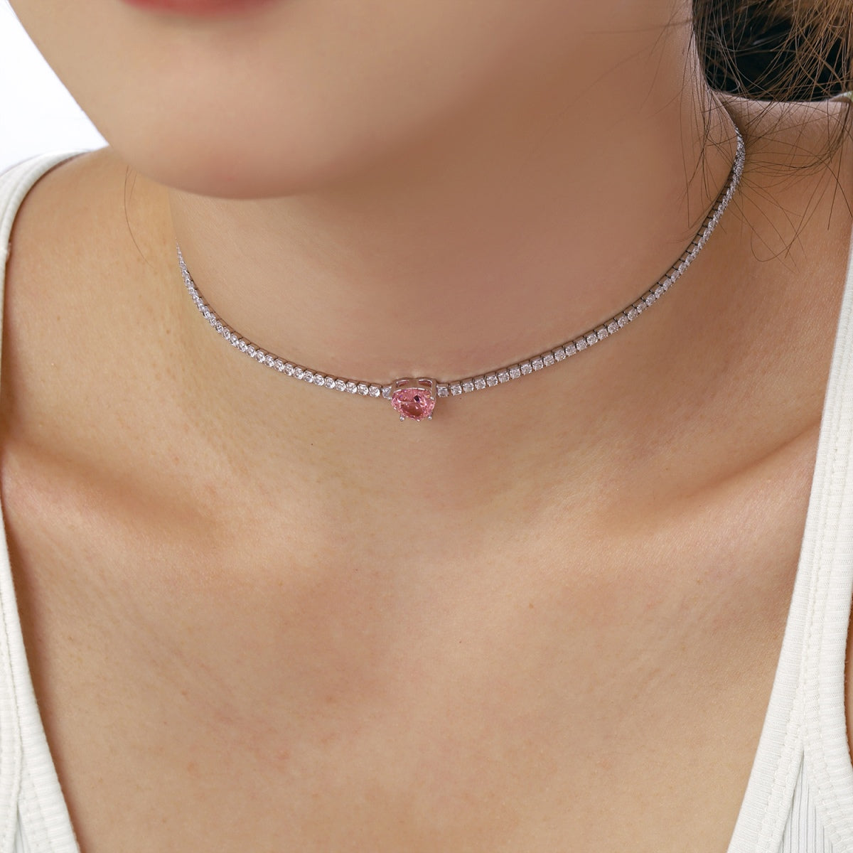 [CharmAmor]2.0 Carat Sparkling Tennis Heart Cut Necklace