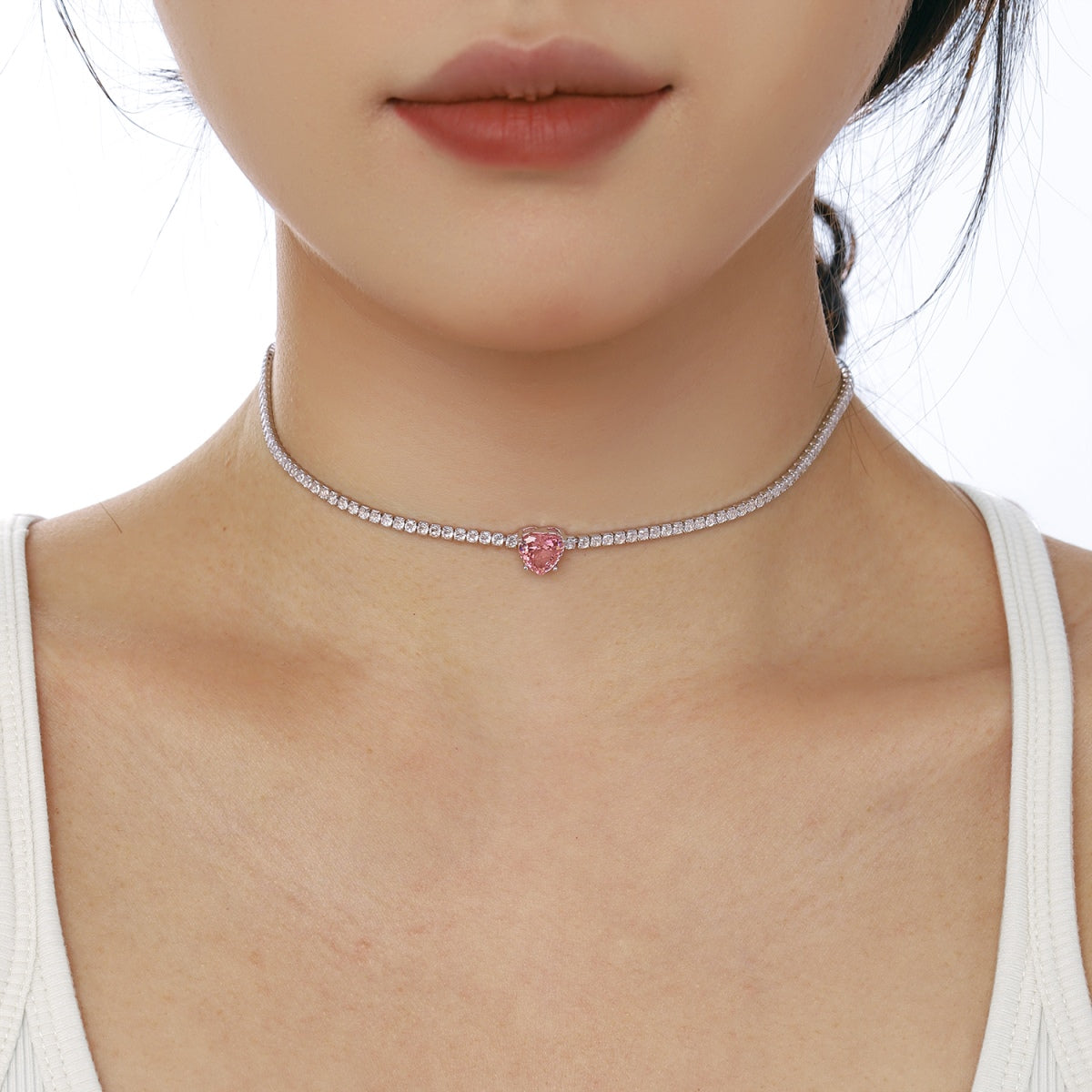 [CharmAmor]2.0 Carat Sparkling Tennis Heart Cut Necklace