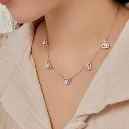 [CharmAmor]Sparkling Five Heart Necklace