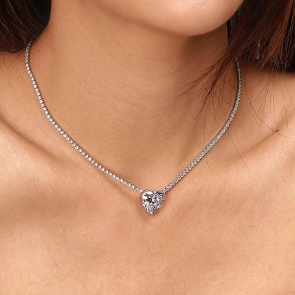 [CharmAmor]8.0 Carat Versatile Colorful Sweet Heart-Shaped Tennis Necklace