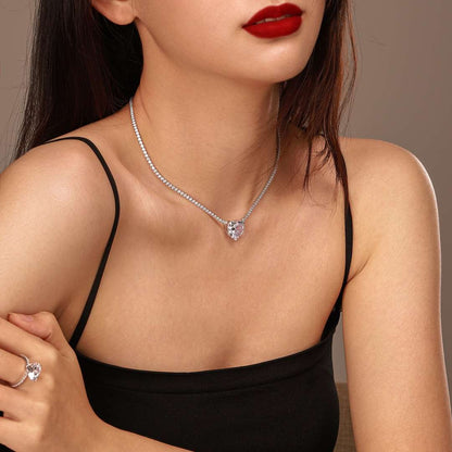 [CharmAmor]8.0 Carat Versatile Colorful Sweet Heart-Shaped Tennis Necklace