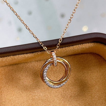 [CharmAmor]TRINITY NECKLACE SILVER GOLD PINK GOLD DIAMONDS