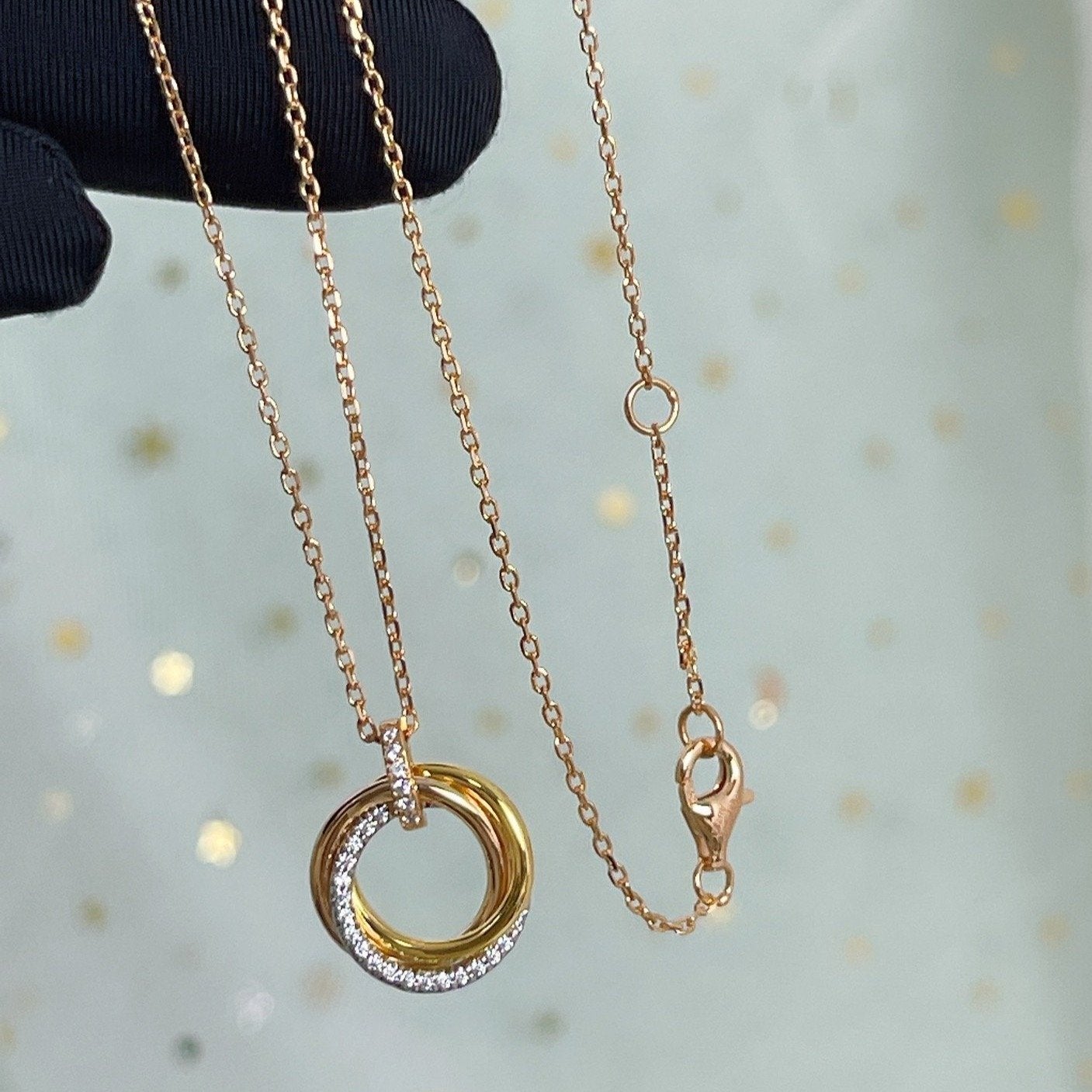 [CharmAmor]TRINITY NECKLACE SILVER GOLD PINK GOLD DIAMONDS