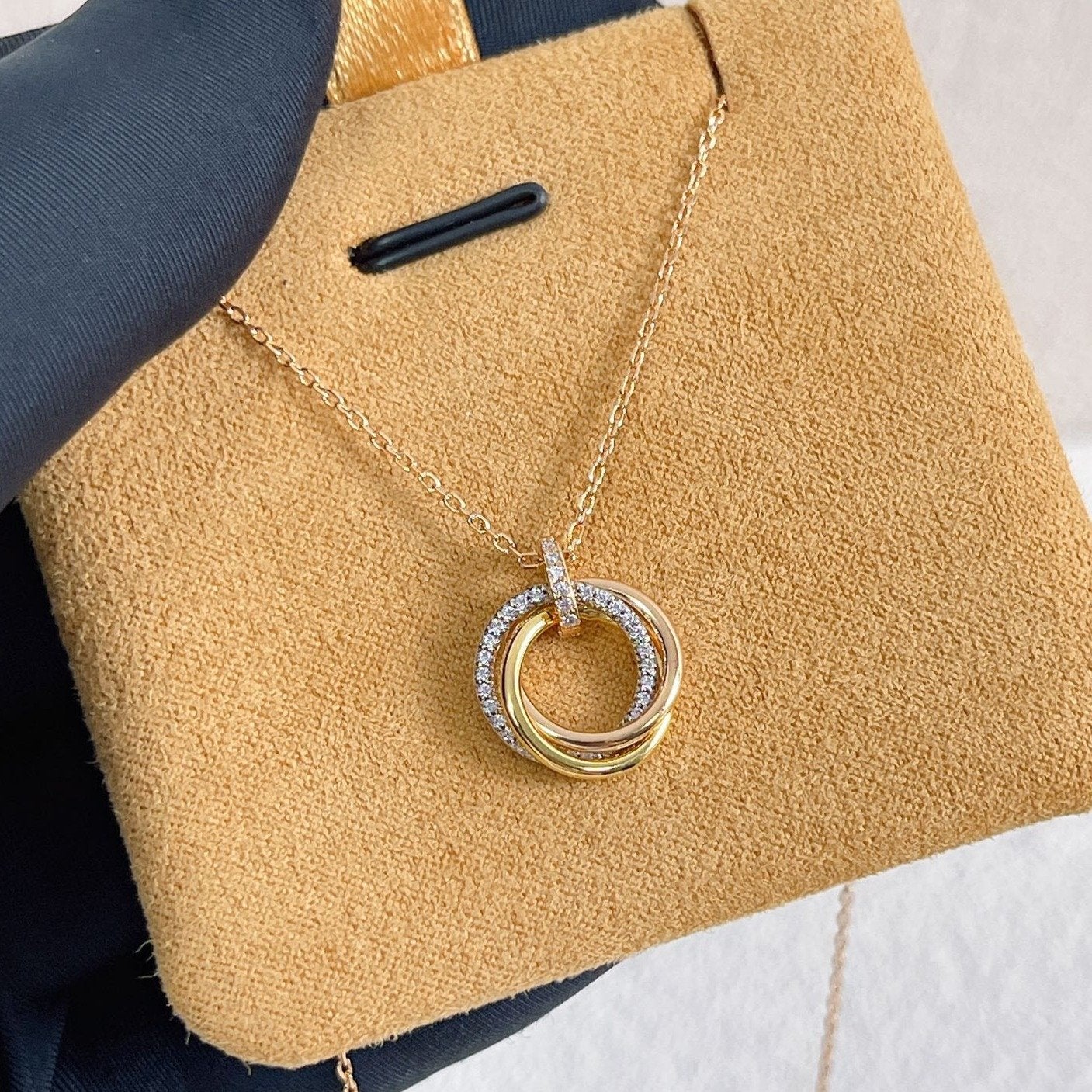 [CharmAmor]TRINITY NECKLACE SILVER GOLD PINK GOLD DIAMONDS
