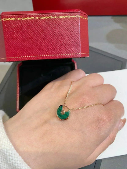 [CharmAmor]AMULETTE ROSE GOLD MALACHITE NECKLACE