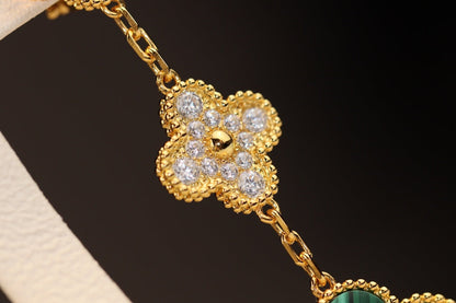 [CharmAmor]CLOVER EARRINGS GOLD MALACHITE DIAMOND 3 MOTIF