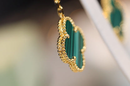 [CharmAmor]CLOVER EARRINGS GOLD MALACHITE DIAMOND 3 MOTIF
