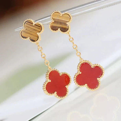 [CharmAmor]CLOVER  2 MOTIF  TIGER EYE CARNELIAN EARRINGS