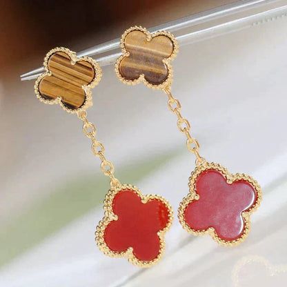 [CharmAmor]CLOVER  2 MOTIF  TIGER EYE CARNELIAN EARRINGS