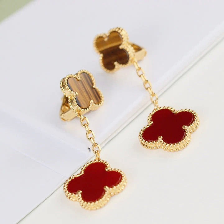 [CharmAmor]CLOVER  2 MOTIF  TIGER EYE CARNELIAN EARRINGS