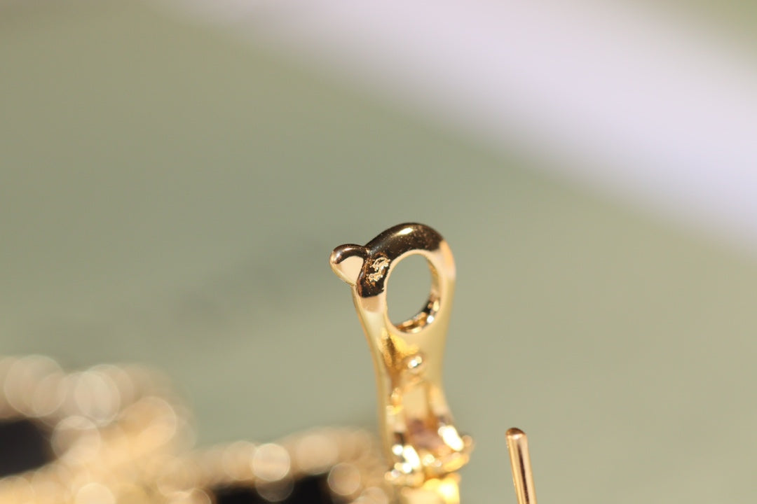 [CharmAmor]CLOVER EARRINGS GOLD ONYX MOP 3 MOTIF