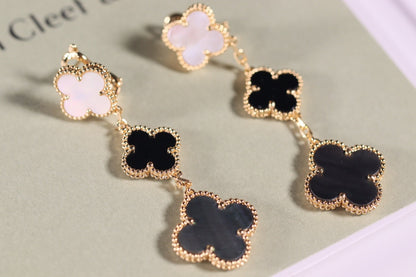 [CharmAmor]CLOVER EARRINGS GOLD ONYX MOP 3 MOTIF