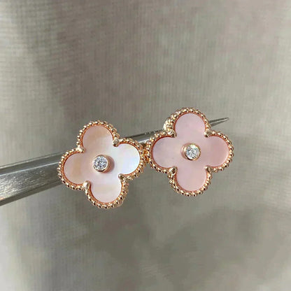[CharmAmor]CLOVER MEDIUM 1 MOTIFS  PINK MOP DIAMOND EARRINGS