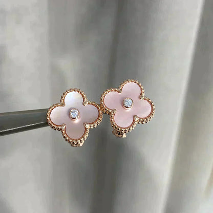 [CharmAmor]CLOVER MEDIUM 1 MOTIFS  PINK MOP DIAMOND EARRINGS