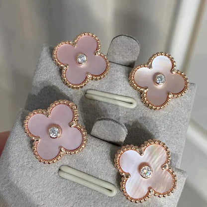 [CharmAmor]CLOVER MEDIUM 1 MOTIFS  PINK MOP DIAMOND EARRINGS