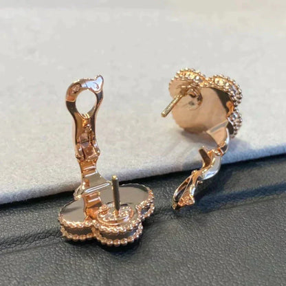 [CharmAmor]CLOVER MEDIUM 1 MOTIFS GRAY MOP  DIAMOND EARRINGS