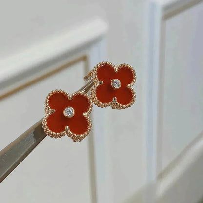 [CharmAmor]CLOVER MEDIUM 1 MOTIFS CARNELIAN  DIAMOND earrings