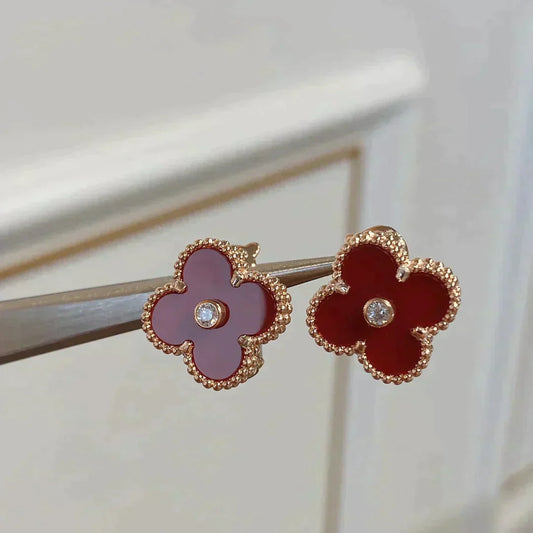 [CharmAmor]CLOVER MEDIUM 1 MOTIFS CARNELIAN  DIAMOND earrings