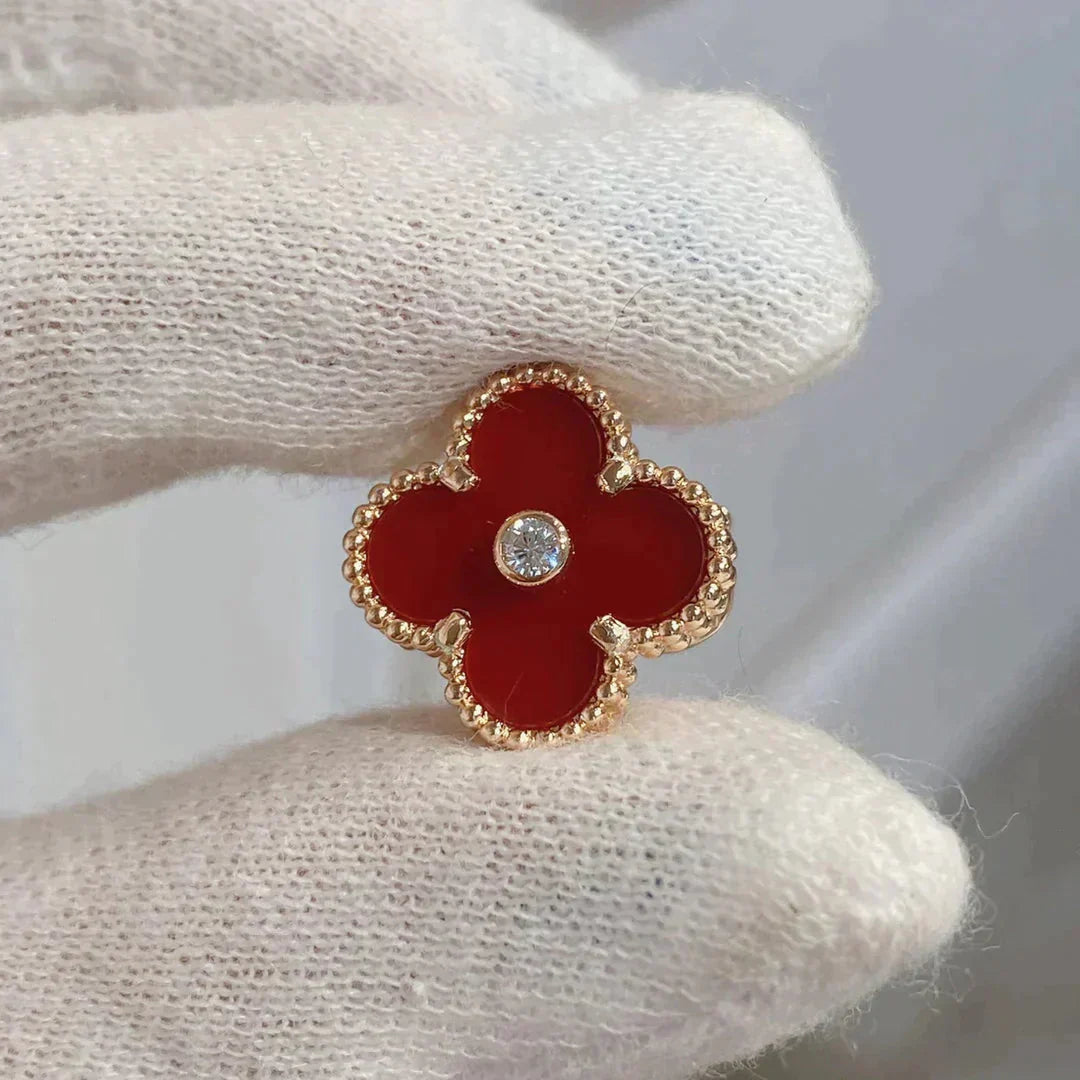 [CharmAmor]CLOVER MEDIUM 1 MOTIFS CARNELIAN  DIAMOND earrings