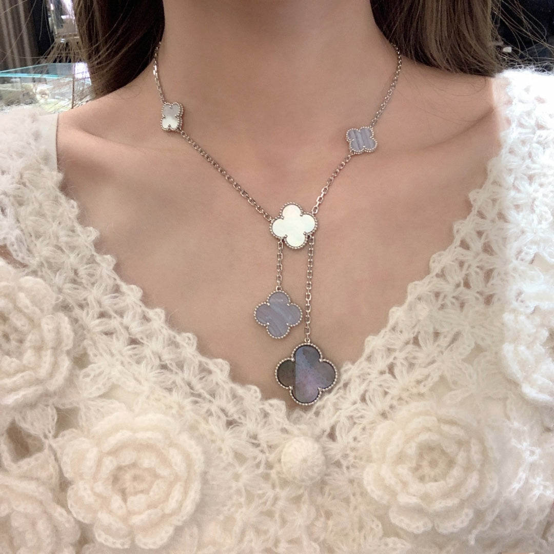 [CharmAmor]CLOVER MOP CHALCEDONY NECKLACE SILVER 6 MOTIF