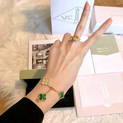 [CharmAmor]CLOVER  5 MOTIF MALACHITE DIAMOND BRACELET