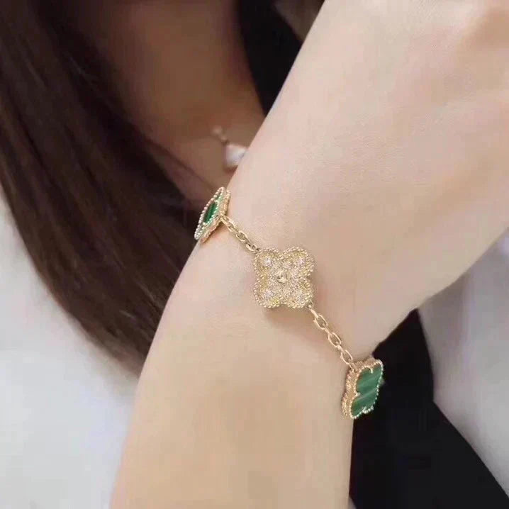 [CharmAmor]CLOVER  5 MOTIF MALACHITE DIAMOND BRACELET