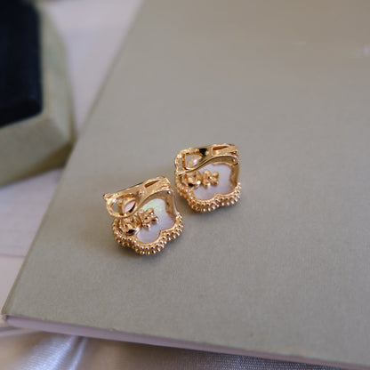 [CharmAmor]LUCKY PINK GOLD WHITE MOP EARRINGS