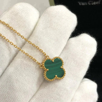 [CharmAmor]CLOVER 15MM MALACHITE SINGLE FLOWER  NECKLACE