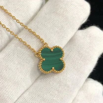 [CharmAmor]CLOVER 15MM MALACHITE SINGLE FLOWER  NECKLACE