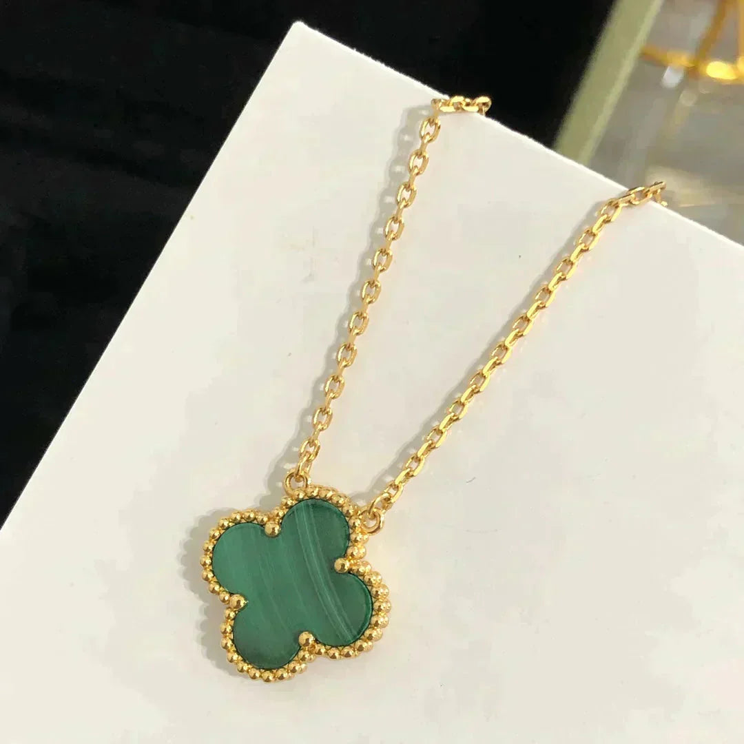 [CharmAmor]CLOVER 15MM MALACHITE SINGLE FLOWER  NECKLACE