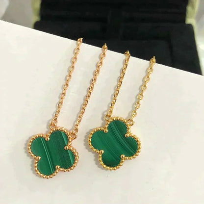 [CharmAmor]CLOVER 15MM MALACHITE SINGLE FLOWER  NECKLACE