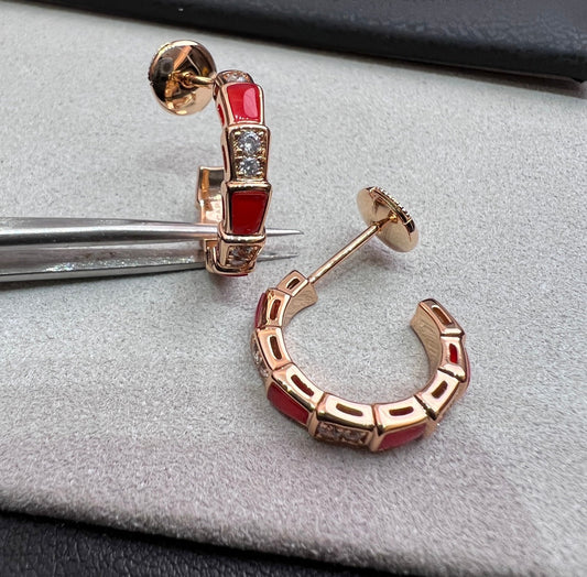 [CharmAmor]SERPENTI CARNELIAN PINK GOLD EARRINGS