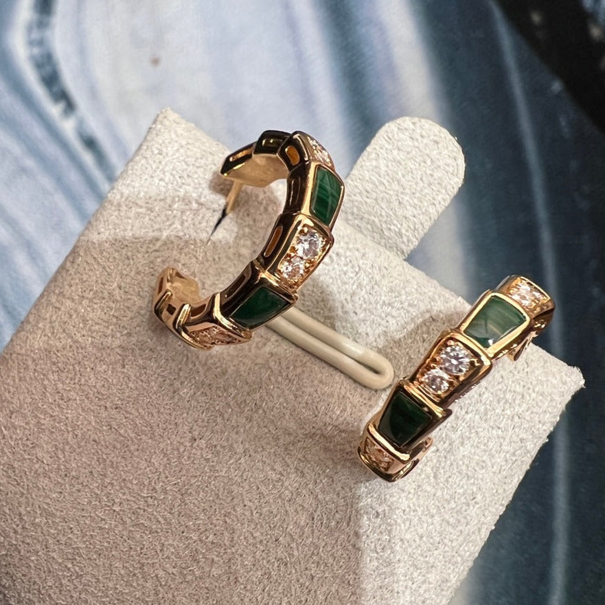 [CharmAmor]SERPENTI MALACHITE PINK GOLD EARRINGS