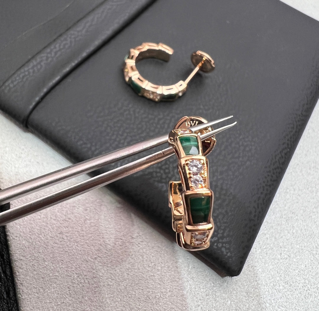 [CharmAmor]SERPENTI MALACHITE PINK GOLD EARRINGS