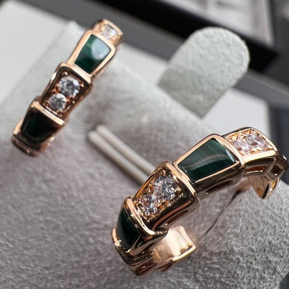 [CharmAmor]SERPENTI MALACHITE PINK GOLD EARRINGS