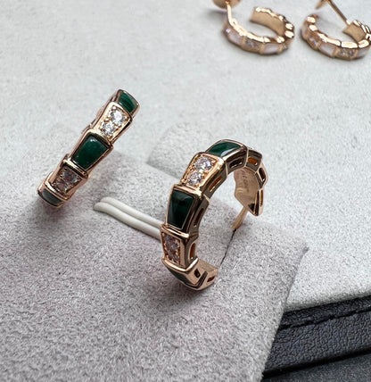 [CharmAmor]SERPENTI MALACHITE PINK GOLD EARRINGS