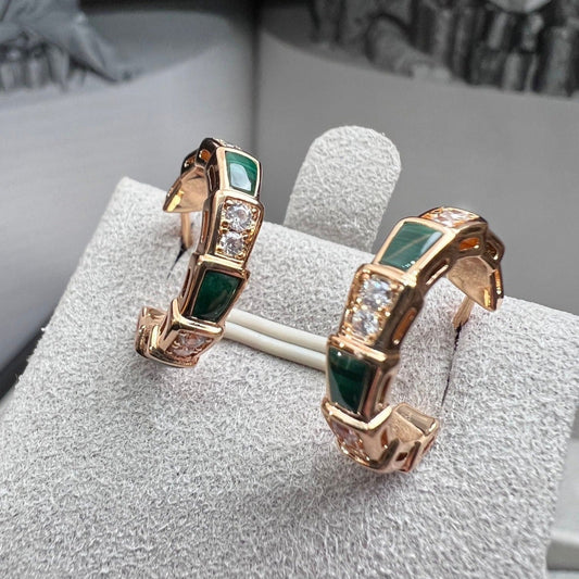 [CharmAmor]SERPENTI MALACHITE PINK GOLD EARRINGS