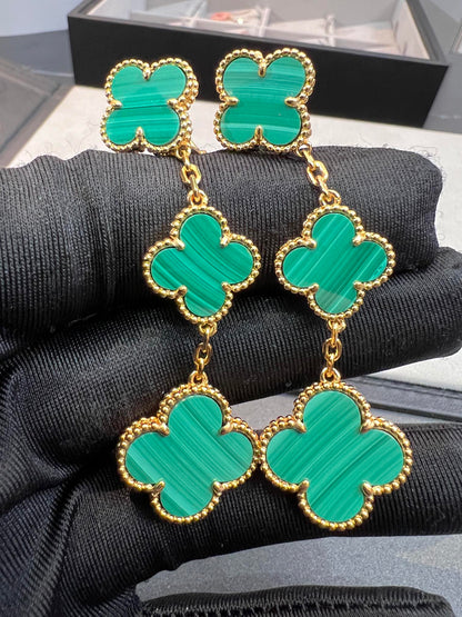 [CharmAmor]CLOVER MALACHITE 3 MOTIFS GOLD