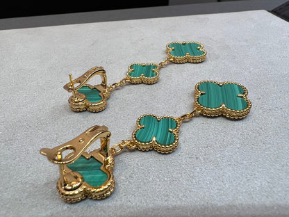 [CharmAmor]CLOVER MALACHITE 3 MOTIFS GOLD