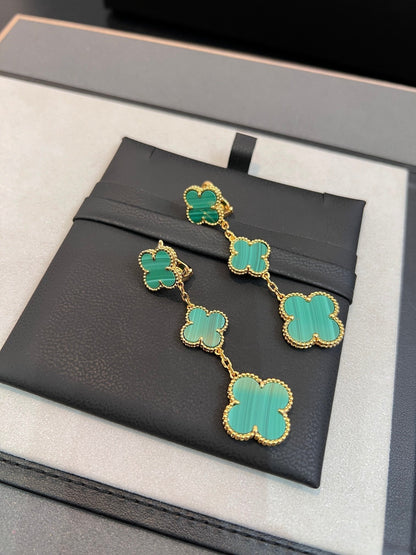 [CharmAmor]CLOVER MALACHITE 3 MOTIFS GOLD