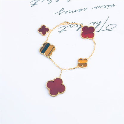 [CharmAmor]CLOVER BRACELET 5 MOTIFS CARNELIAN TIGER EYE