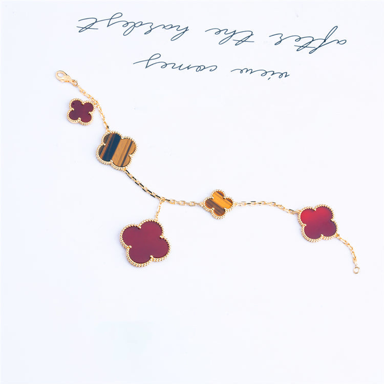 [CharmAmor]CLOVER BRACELET 5 MOTIFS CARNELIAN TIGER EYE