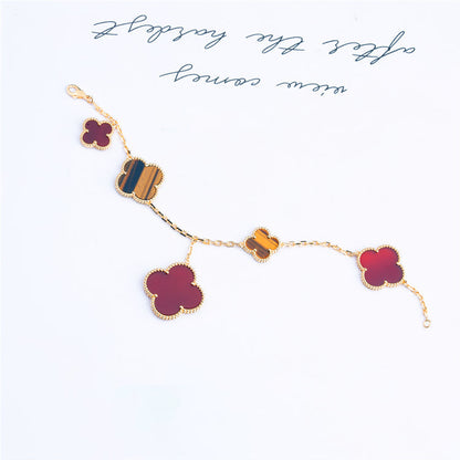 [CharmAmor]CLOVER BRACELET 5 MOTIFS CARNELIAN TIGER EYE