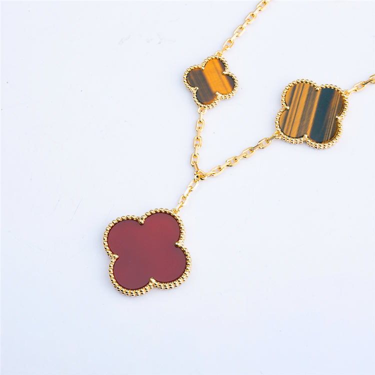 [CharmAmor]CLOVER BRACELET 5 MOTIFS CARNELIAN TIGER EYE
