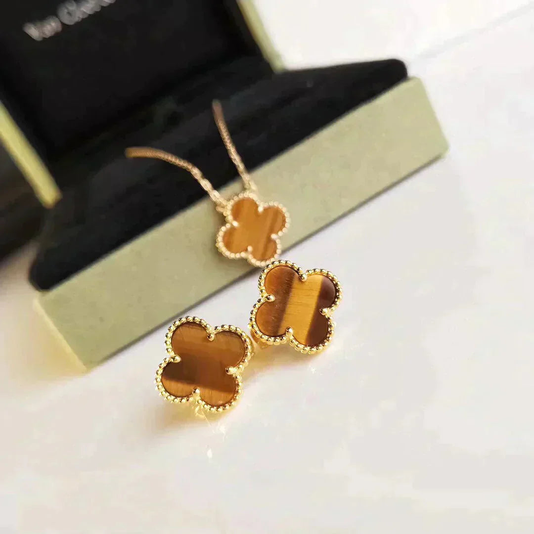 [CharmAmor]CLOVER MEDIUM 1 MOTIFS TIGER EYE EARRINGS