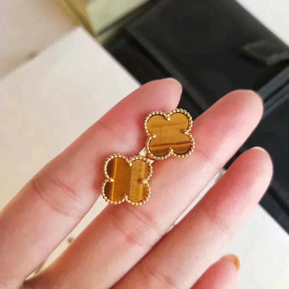[CharmAmor]CLOVER MEDIUM 1 MOTIFS TIGER EYE EARRINGS