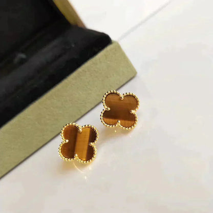 [CharmAmor]CLOVER MEDIUM 1 MOTIFS TIGER EYE EARRINGS