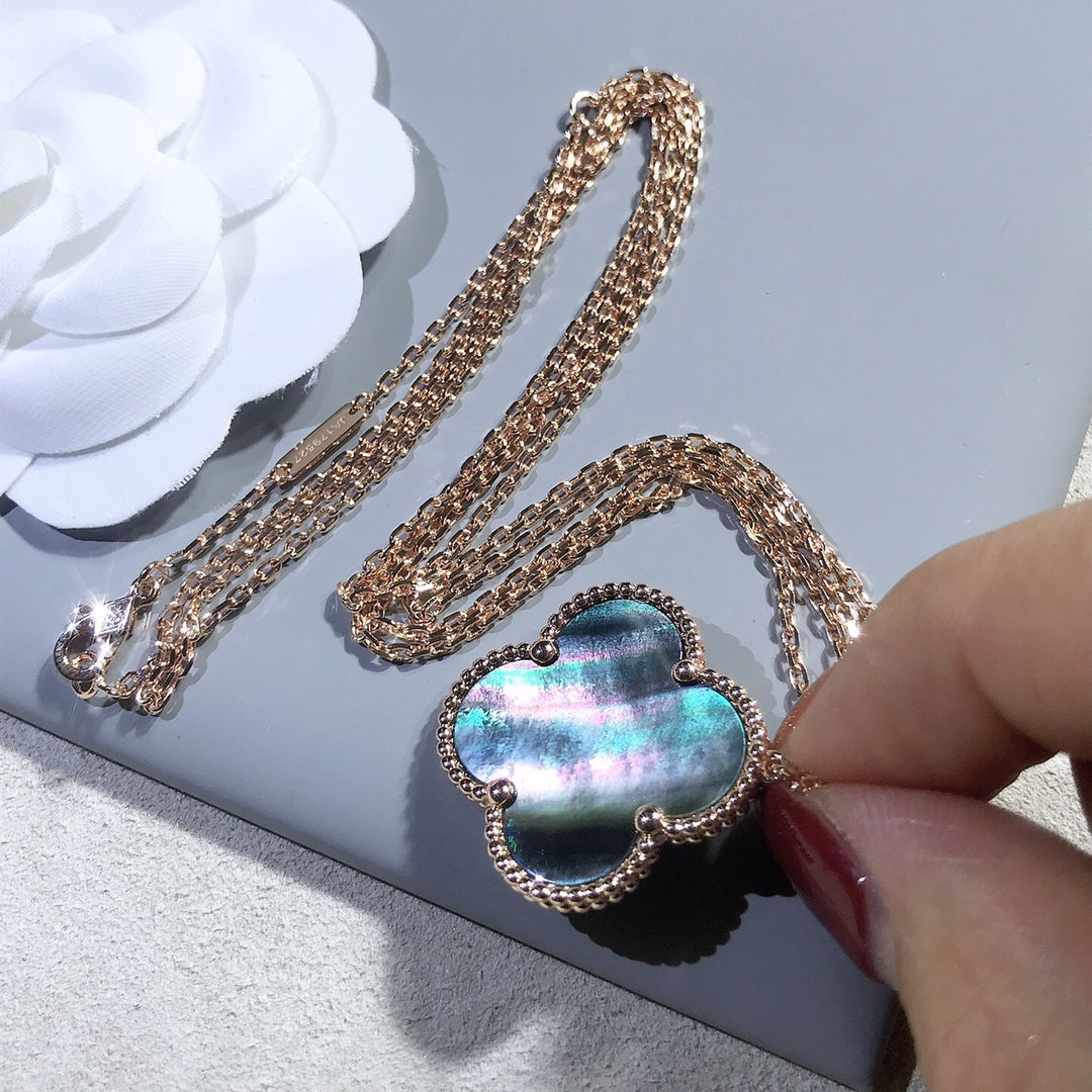 [CharmAmor]CLOVER 25MM GOLD DARK MOP BIG CLOVER NECKLACE