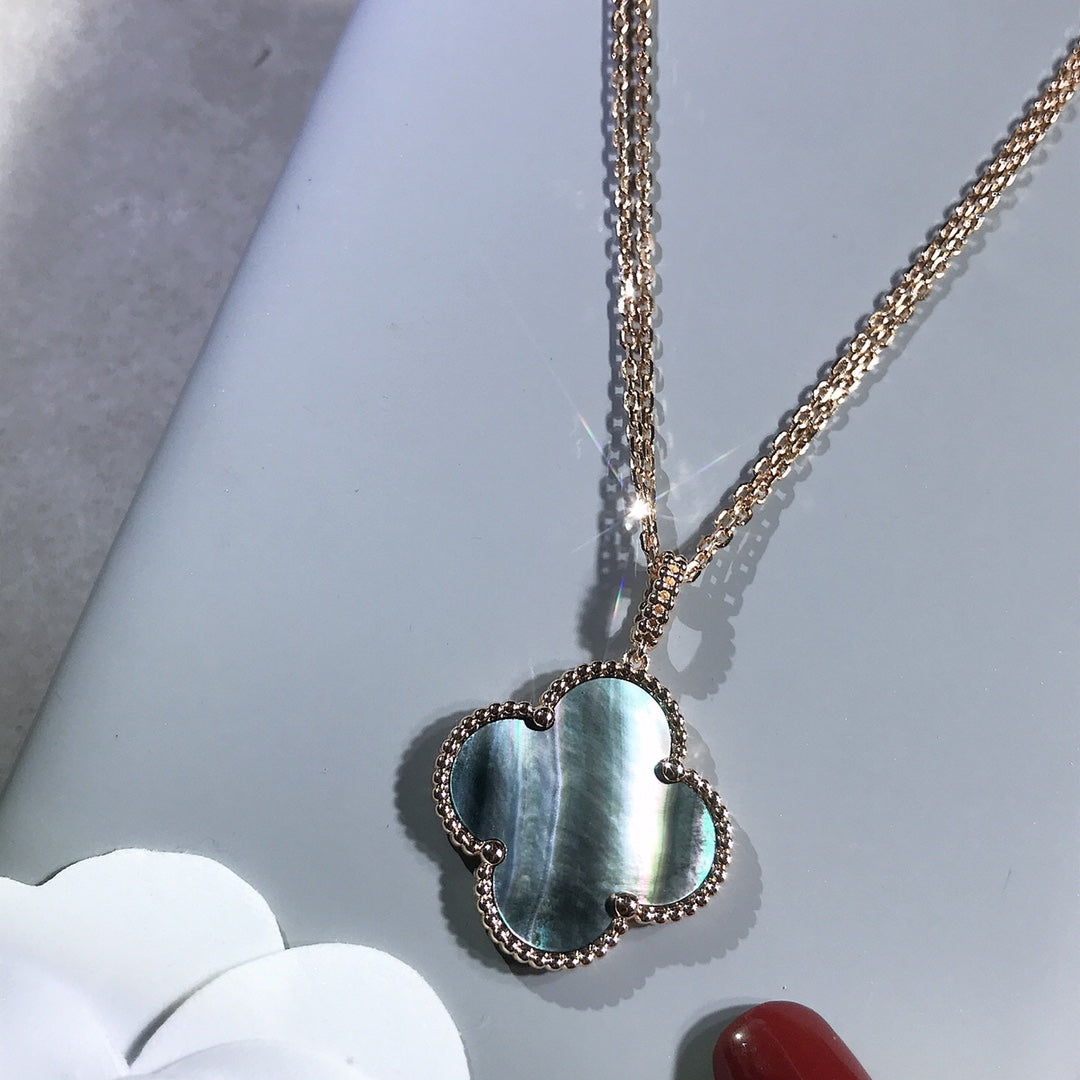 [CharmAmor]CLOVER 25MM GOLD DARK MOP BIG CLOVER NECKLACE