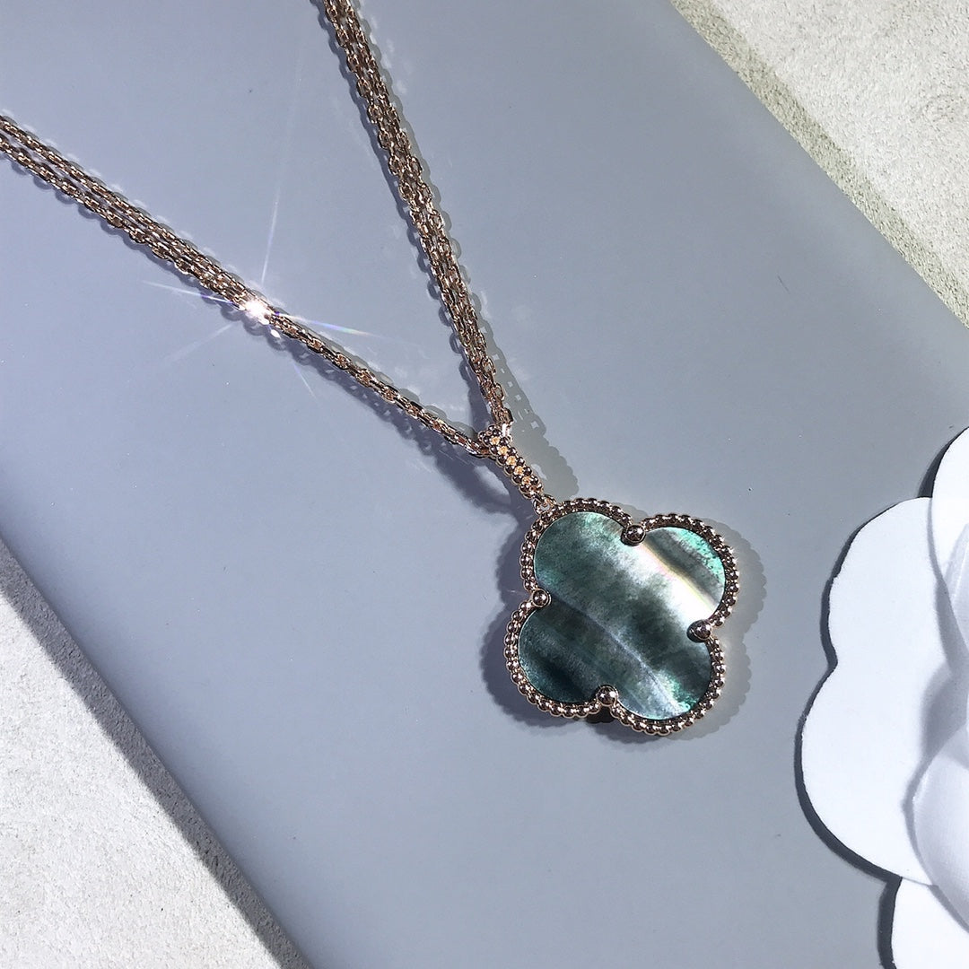[CharmAmor]CLOVER 25MM GOLD DARK MOP BIG CLOVER NECKLACE